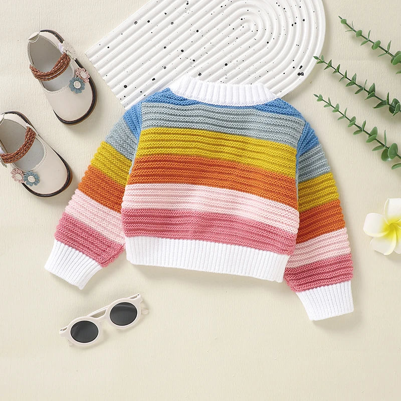 Cute Baby Girls Sweaters Cardigans Winter V Neck Long Sleeve Knitted Newborn Infant Button Up Jackets & Coats 1-3Y Knitwear Tops