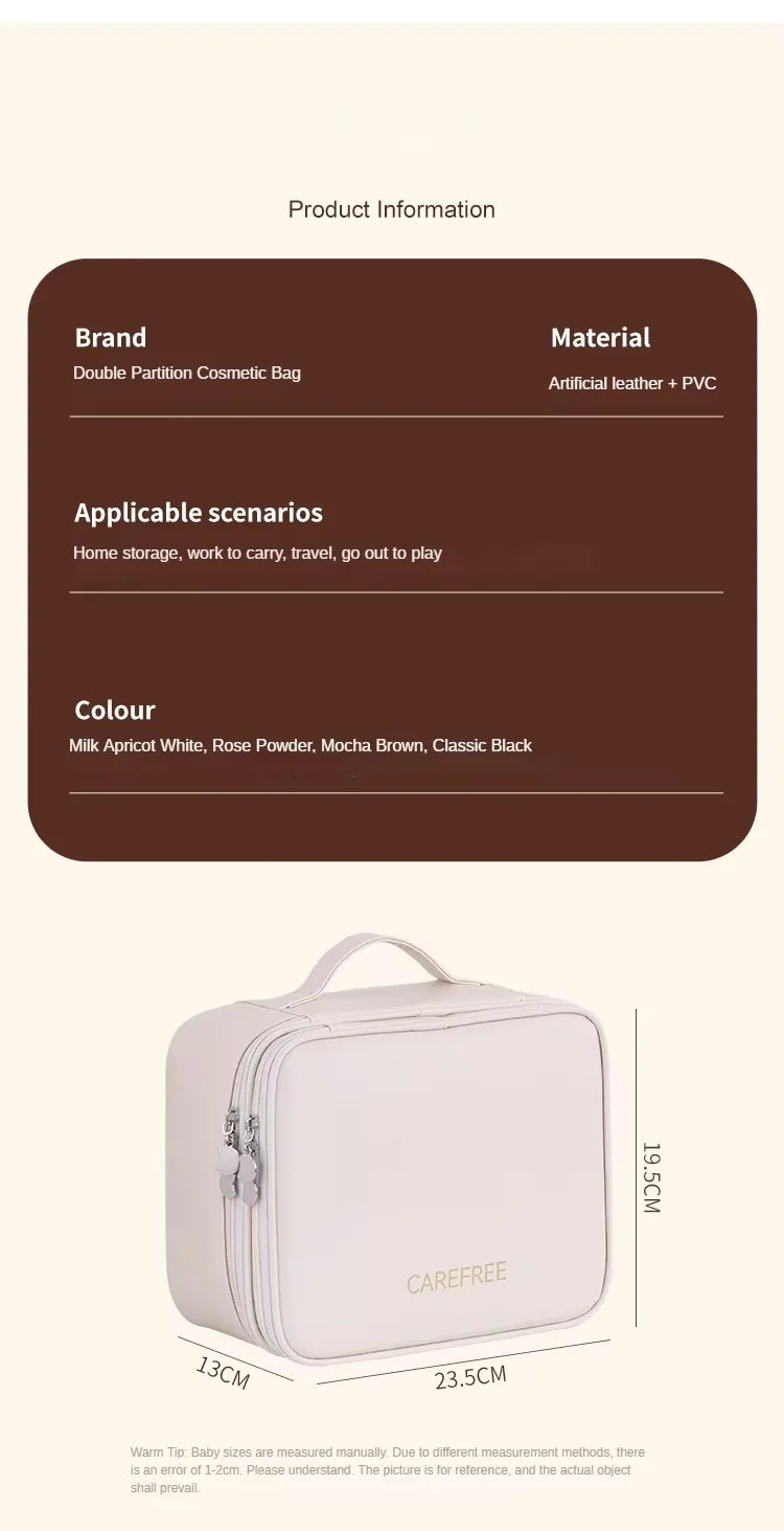 Multi-functional Cosmetic Bag Large-capacity Makeup Bag PU Double-layer Portable Travel Toiletry Pouch Women Makeup Storage Bag