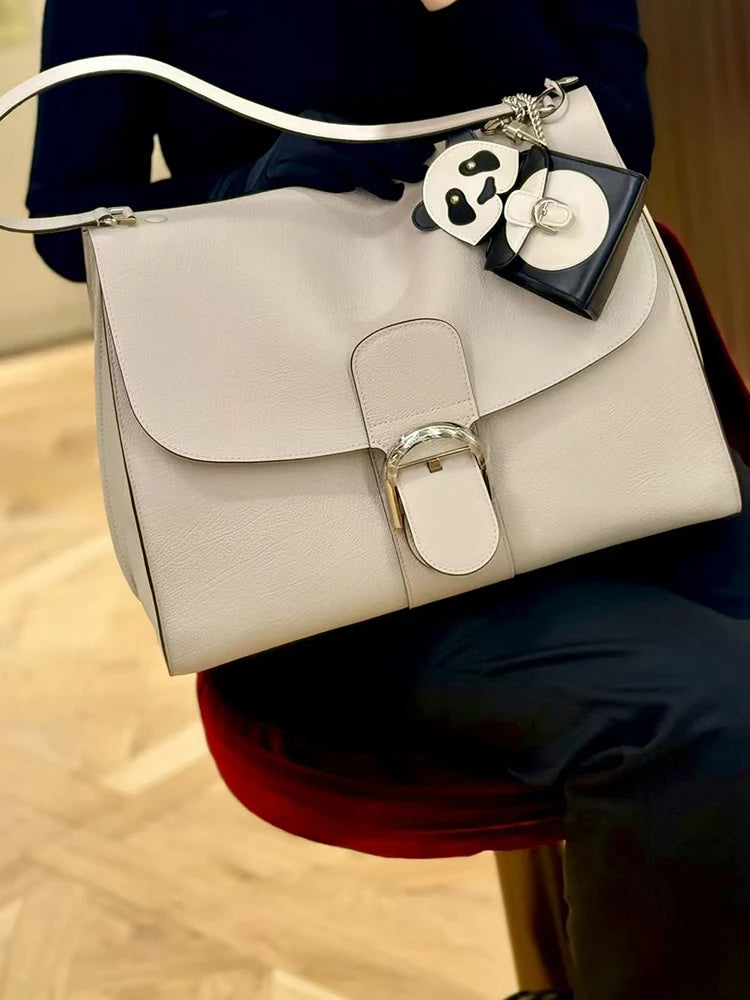 2026 Luxury Brand Genuine Leather Women Shoulder Bags Fashion Gold Buckle Women Handbags Top Quality Solid Crossbody Bags Woman