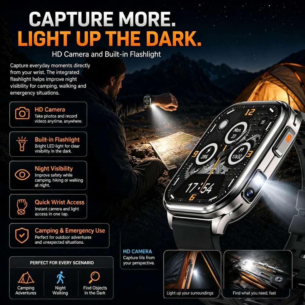 Outdoor Smart Sports Watches 2.01" 30W Camera Take Photo Video Recording Music BT Call Health Sports Mode Waterproof Smart Watch