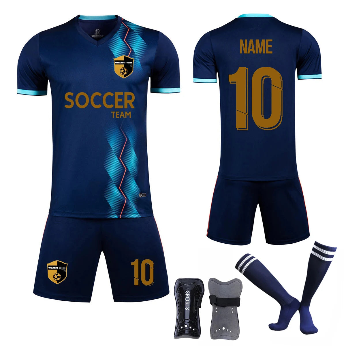 Men Athlete Football Jerseys Sets + Socks + Shin Pads Boys Girls Soccer Kits Children Football Uniforms Soccer Shirt Tracksuit