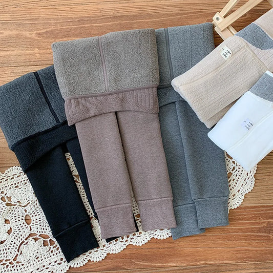 Girls Thermal Leggings Autumn Winter Thick Fleece Lined Kids Warm Stretchy Skinny Pants Solid Color Children Casual Trousers
