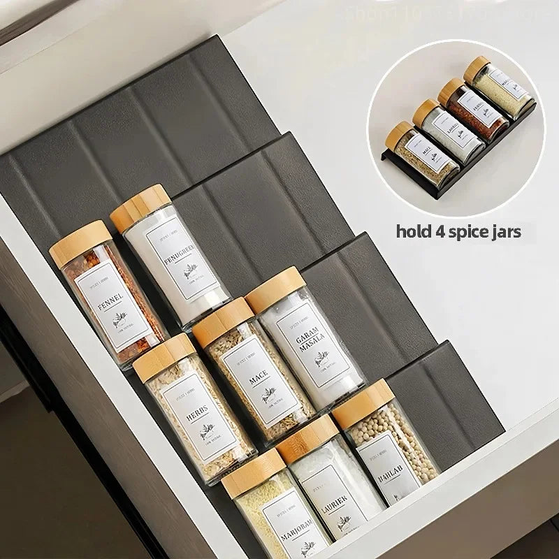 2 Layers Kitchen Spice Drawer Organizer Adjustable Spice Rack for Spice Jars Seasoning Bottles Cabinet Pantry Kitchen Organizer