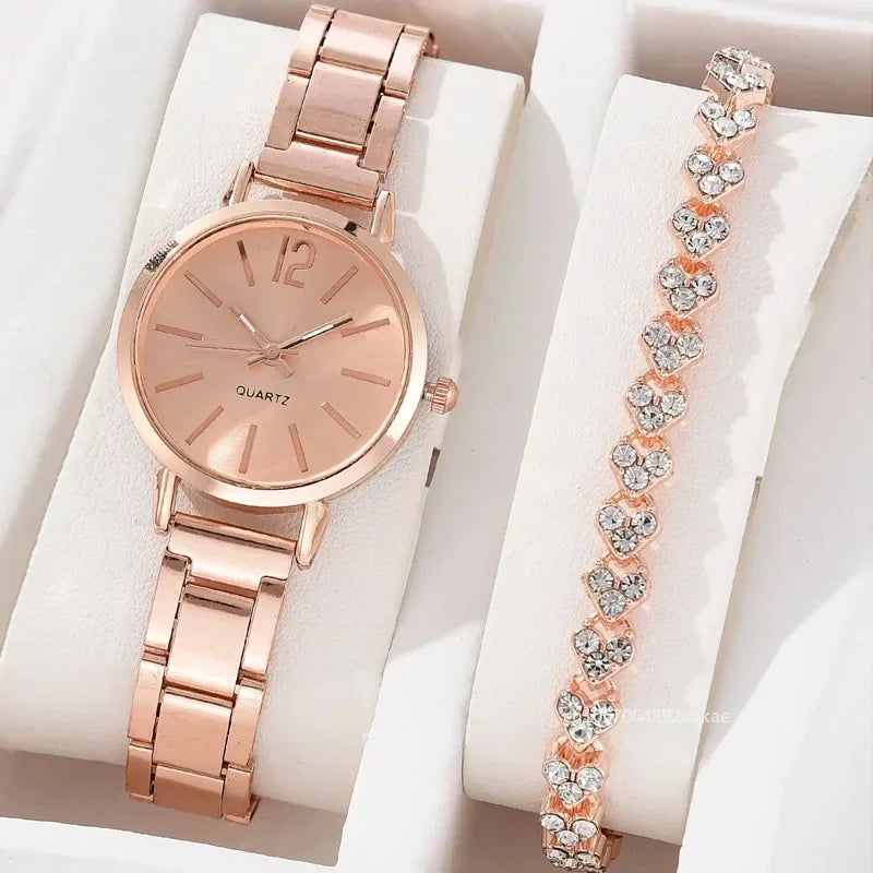 2024 Ladies Fashion Simple Digital Alloy with Quartz Watch Bracelet 2pcs Set Luxury Women Simple Dial Ladies Watches Reloj Mujer