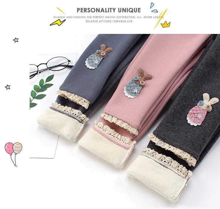 Girls Thermal Leggings Autumn Winter Kids Cute Rabbit Simplicity Tight Warm Trousers Baby Children Skinny Pants Casual Bottoms