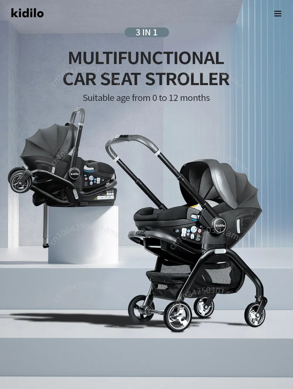 Kidilo 3-in-1 baby stroller, baby safety seat, newborn baby sleeping basket, portable 5 color choices Suitable for ages 0-1