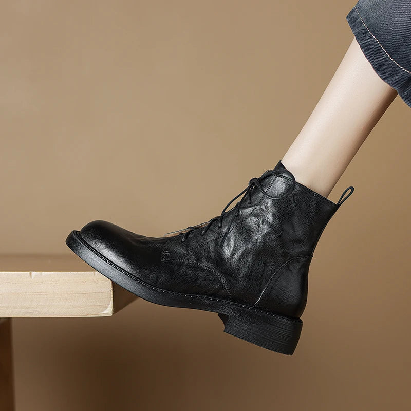2025 New Autumn Ankle Winter Genuine Leather Women Boots Chelsea Boots Women Shoes Real Leather Shoes Retro Platform Shoes