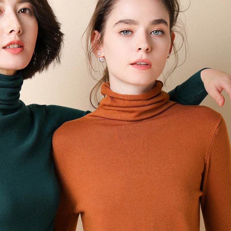 2026 Women Sweater Femme Autumn Turtleneck Sweater Pink Soft Material Women White Sweater jumper Pullovers Tricot Pull Femme