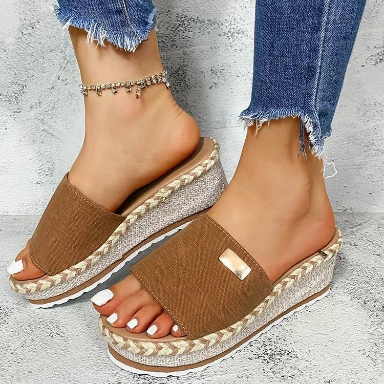Womens High Heel Sandals Ladies Thick Bottom Casual Slippers Summer New Wedges Sandals Female Shoes Women Platform Mules Slipper