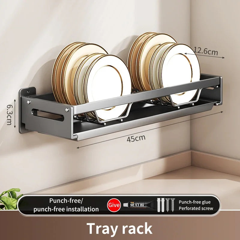 Floating Wall Drainer for Kitchen Dishes Multifunction Divider Spoon Kitchen Accessories Holder Organizers Storage Shelf Rack