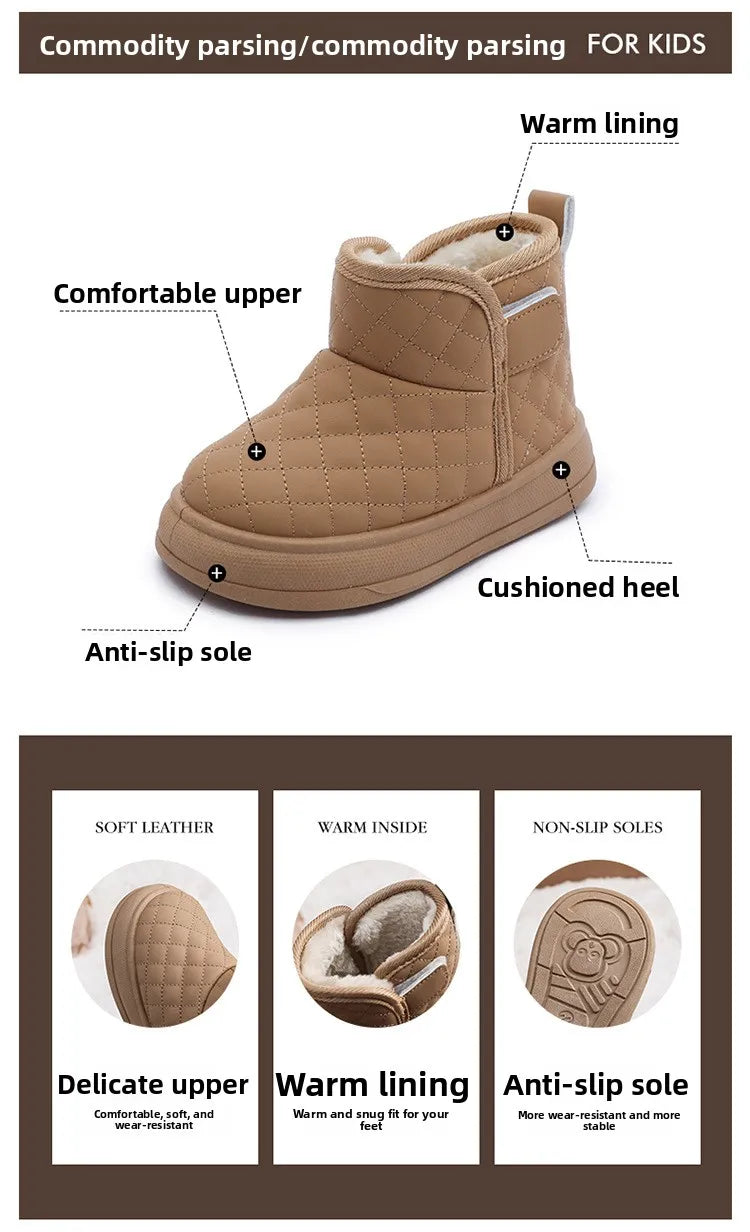 Winter Plush Boots For Children Soft Warm Velvet Snow Boots For Kids Anti-slippery Waterproof Boy's Girl's Winter Boots