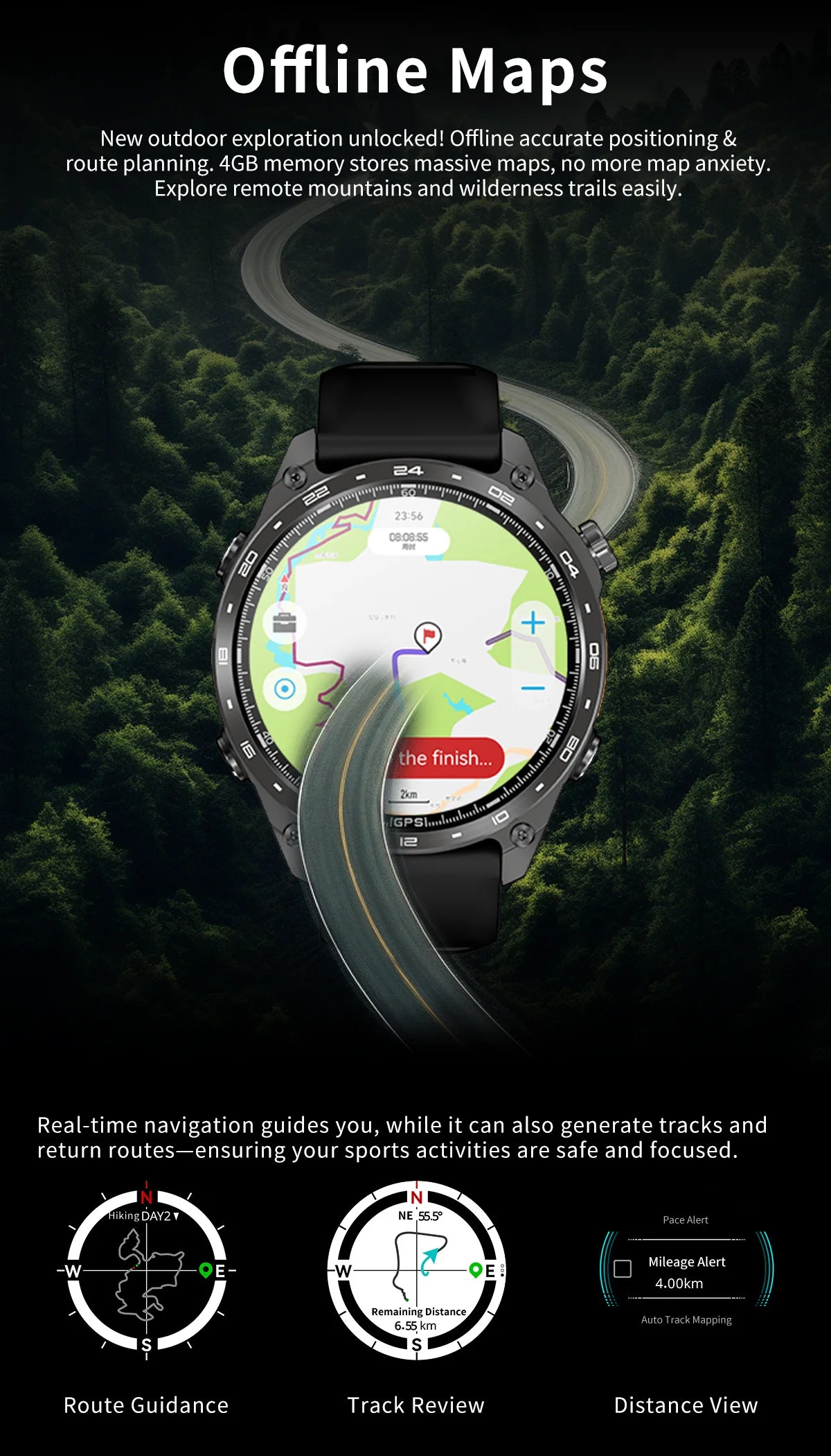 2026 New Smart Watch for Men with Built in GPS Maps 100+ Sport Modes 3ATM Waterproof BT Call MP3 MP4 Playback Altitude Compass