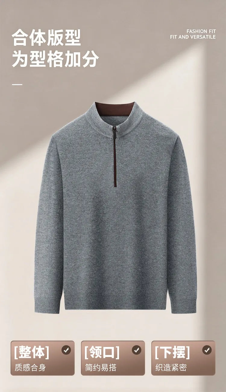 Cashmere Wool Classsic Sweater Men Autumn Winter Warm Knitting Clothes Long Sleeve  Sheep Wool Zipper Sweater Top Pullovers
