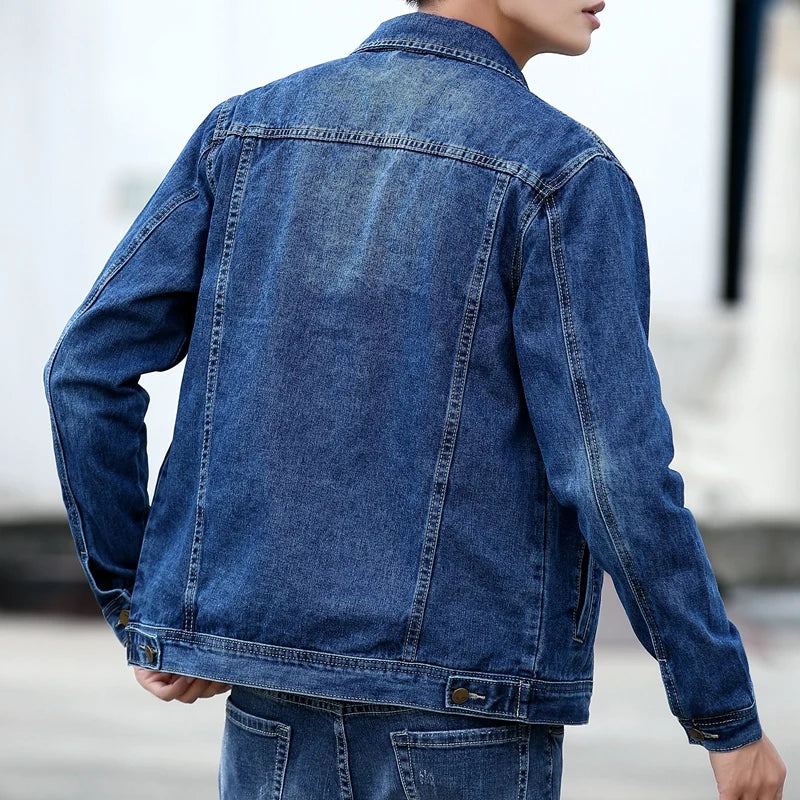 Men Blue Classic Denim Jackets Solid Jean Coats High Quality Male Cotton Denim Coats New Spring Outwear Casual Cowboy Jackets 5X