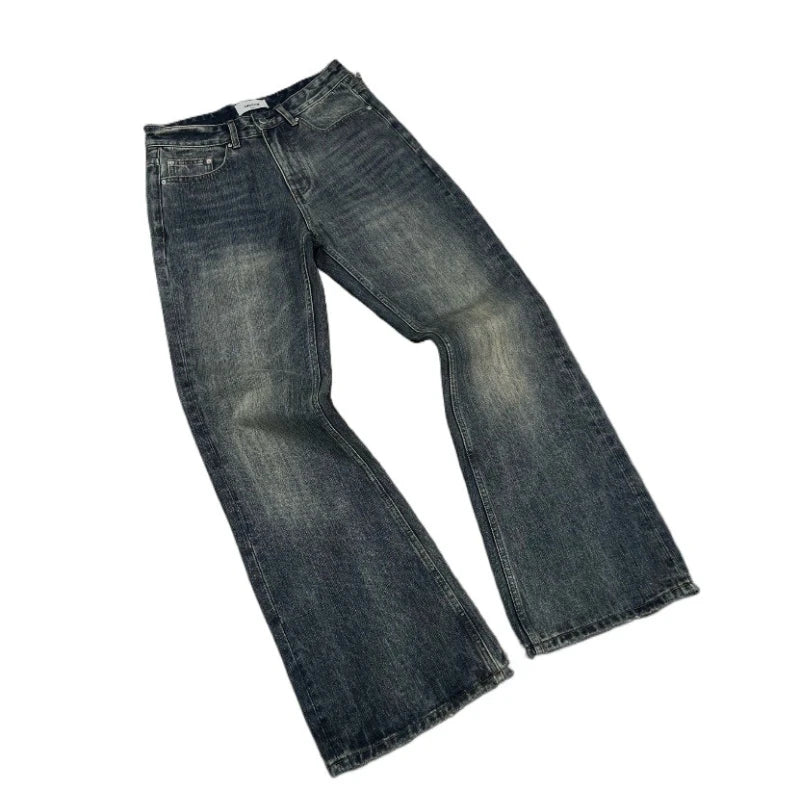 Bootcut Jeans Denim Pant Men Vintage Washed Distressed Y2k Streetwear Work Casual High Waist Straight Trousers Loose Spring 2026
