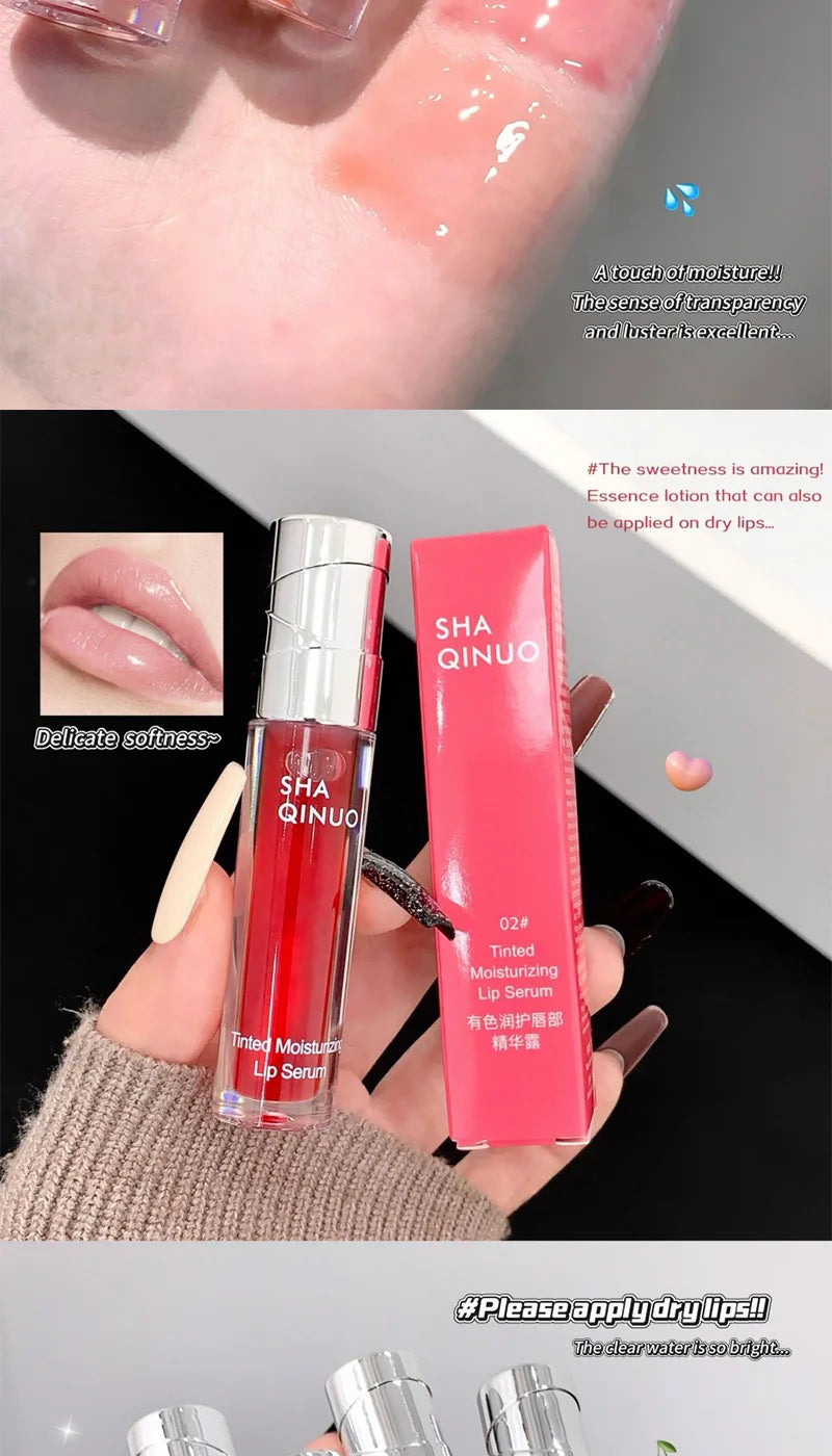 SHAQINUO Tinted Lip Serum 2.6g Deep Moisturizing Hydrating Tinted Lip Gloss Watery Glossy Mirror Finish Natural Nude Makeup