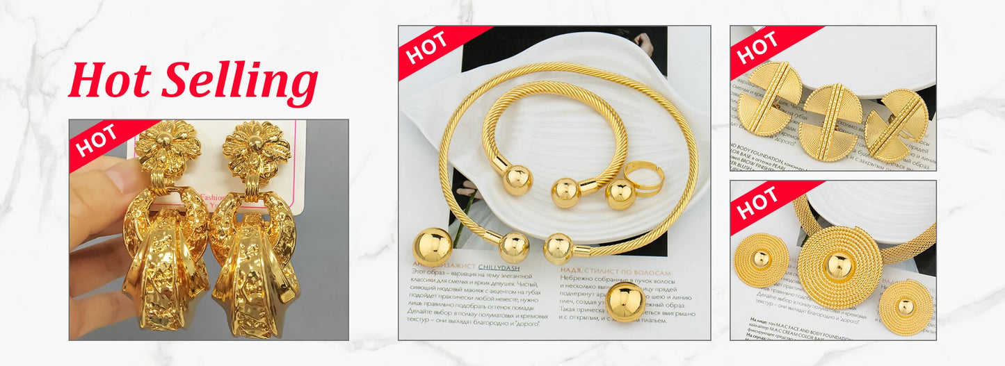 African Luxury 18K Gold Plated Earrings Dubai Hoop Earrings For Women Jewelry Sets Indian Nigerian Wedding Jewellery Party Gifts