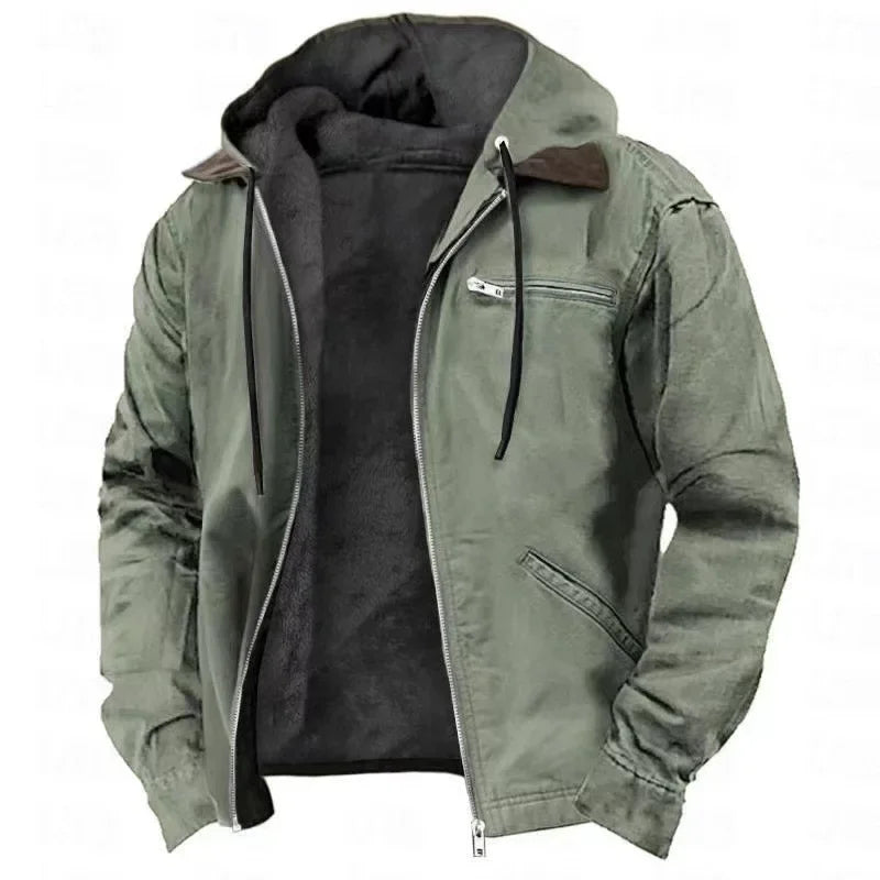 Men's Casual Jackets Hooded Zipper Pocket Fashion Solid Color Fleece Warm Outerwear Male Outdoor Hooded Hoodie Coats Winter 2025
