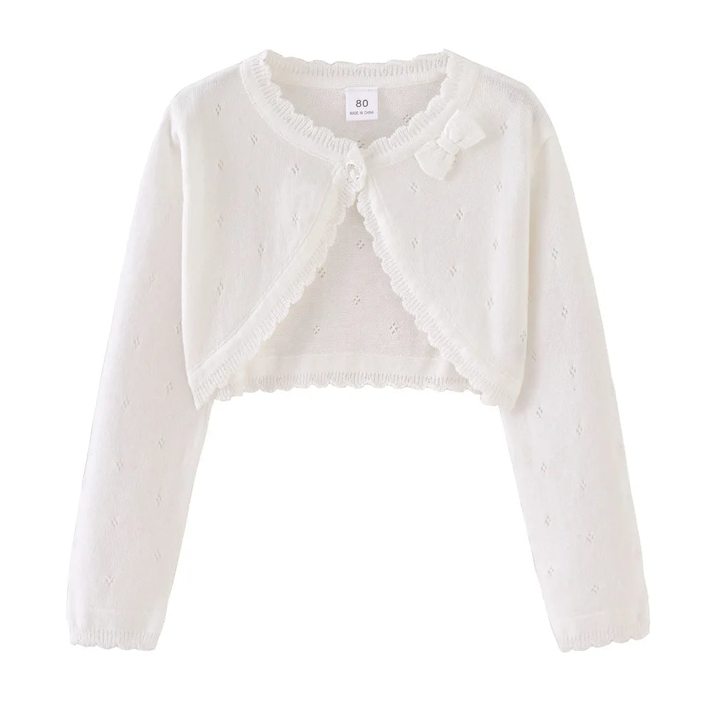 Girls Knitted Cardigan Jacket 2026 Spring And Summer New Bow Pink Children's Sweater Cotton Cute Sun Shawl Children's Clothing