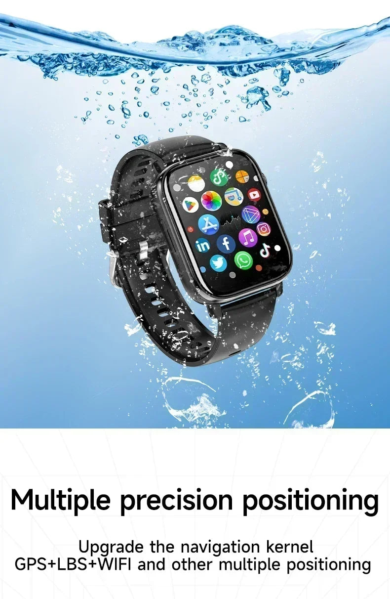 New Smart Watch with Full Touch HD Display, Built-in GPS & WiFi, Support SIM Card, Life Waterproof