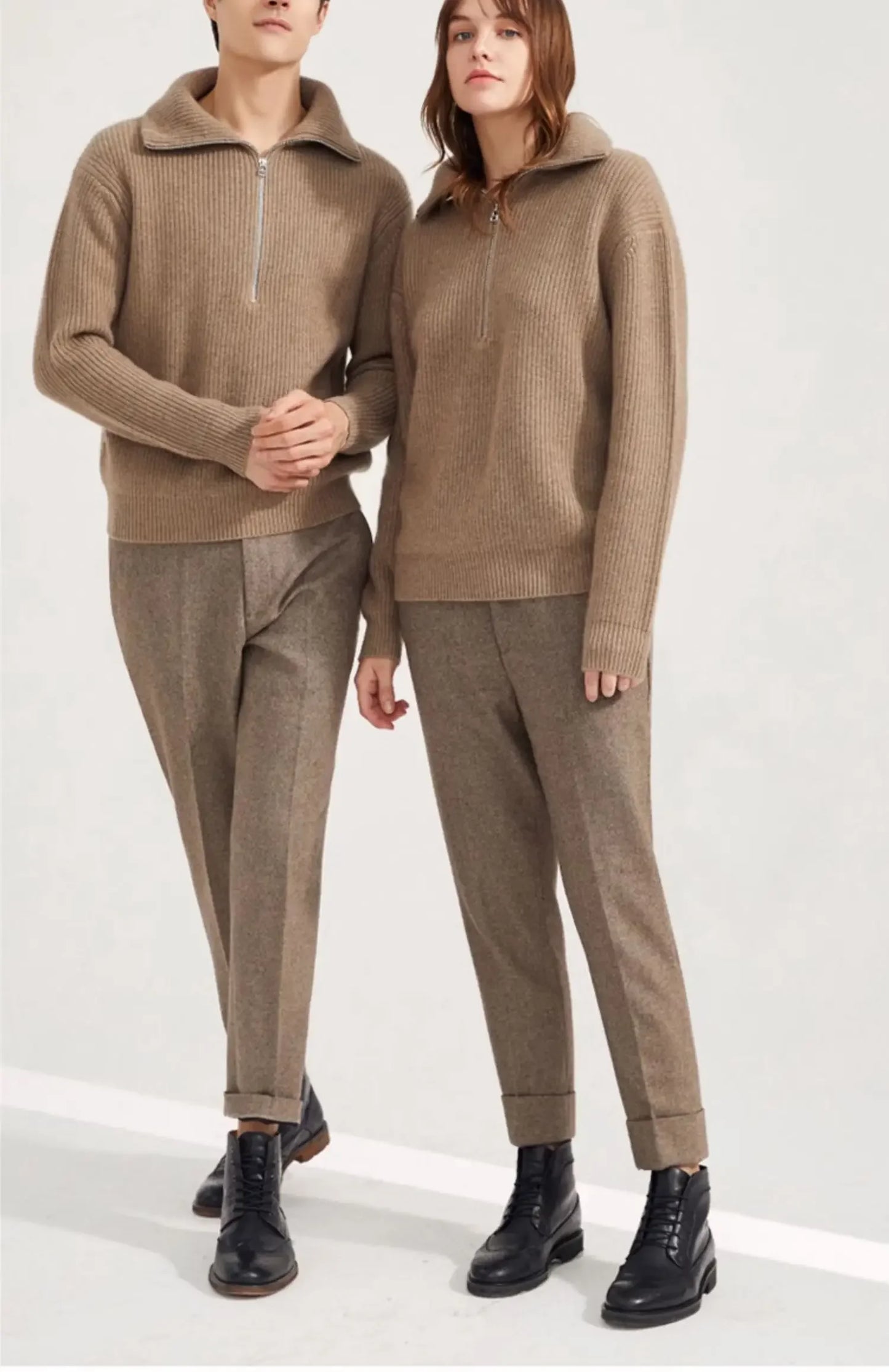 Men's Cashmere Thickened Quarter Zipper Pullover Sweater Slim Fit Lightweight Warm Long Sleeve Casual Knitwear
