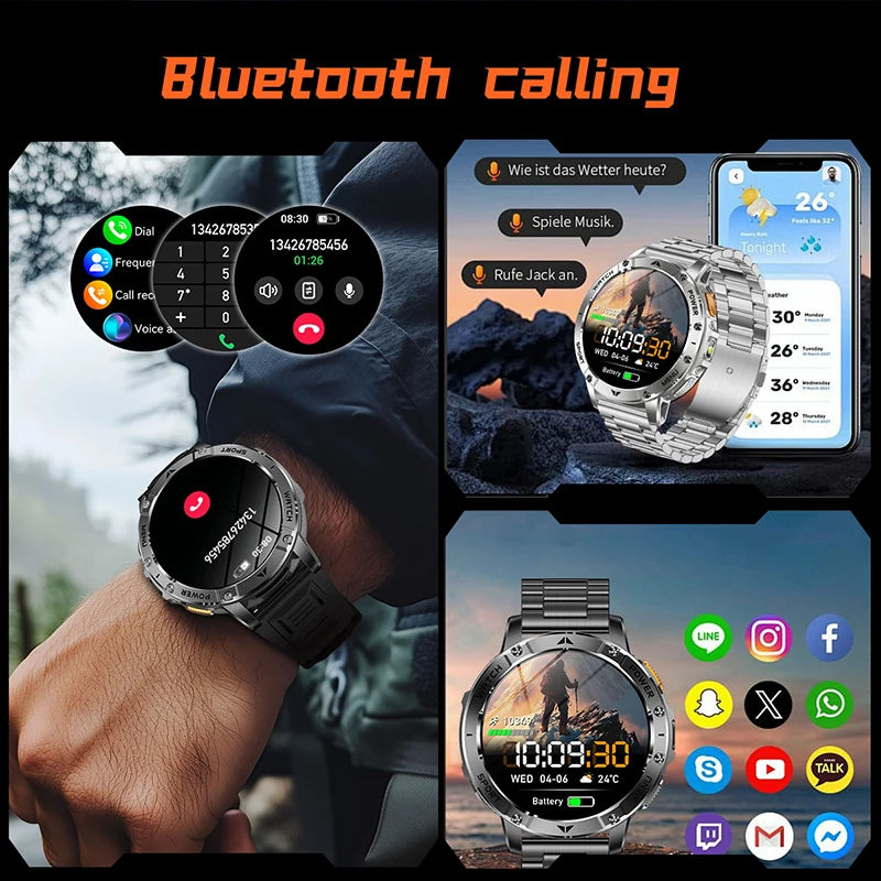 Smart Watch 1400mAh Battery 1.7'' IPS Screen 120+ Sports SOS Strobe Alarm IPX8 Waterproof LED Light BT Call Men Women Xmas Gift