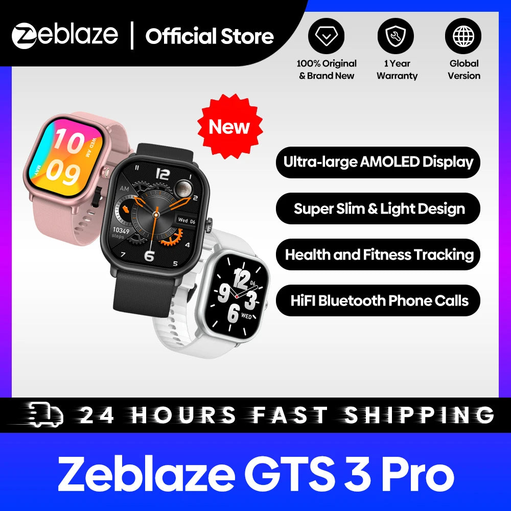 New Zeblaze GTS 3 Pro Voice Calling Smart Watch Ultra-big HD AMOLED Screen Health and Fitness Tracking Smartwatch for Men Women