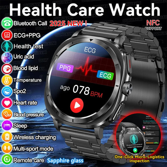 New Clinical level Smart Watch Men NFC ECG+PPG Organ monitor Blood Lipids Uric Acid Bluetooth Call Health Laser Therapy watches
