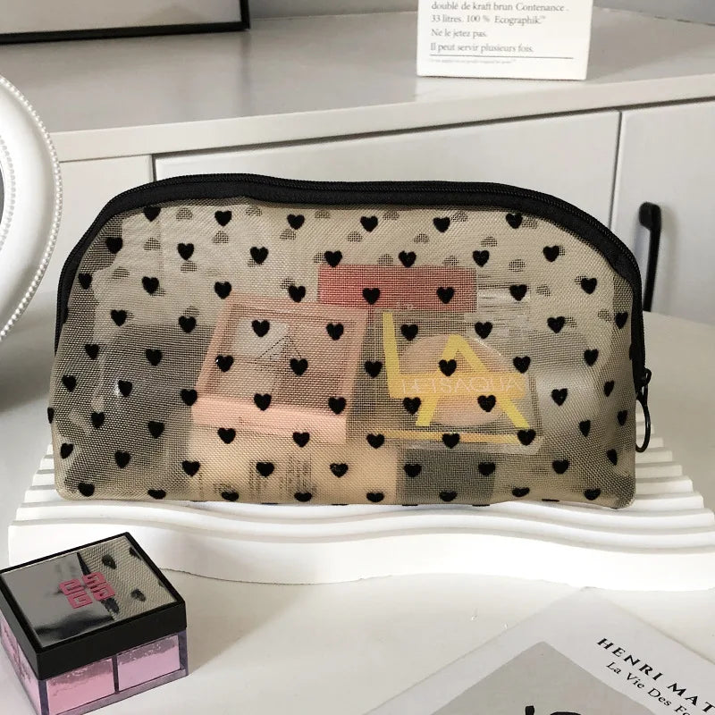 Makeup Bag Outdoor Personalized Transparent Nylon Mesh Cosmetic Bags Pouch Travel Organizer Zipper Beach Makeup Women's Purse