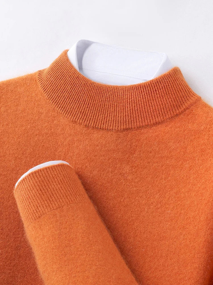 100% Pure Cashmere Men's Sweater Half High Neck Pullover Youth Business Casual Long Sleeve Jumper Spring/Autumn High-End Jacket