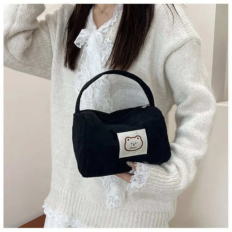 Bear Large Makeup Bag for Women Corduroy Cosmetic bag Make up Bags Zipper Pouch with handle Cosmetic Organizer Toiletry Bag