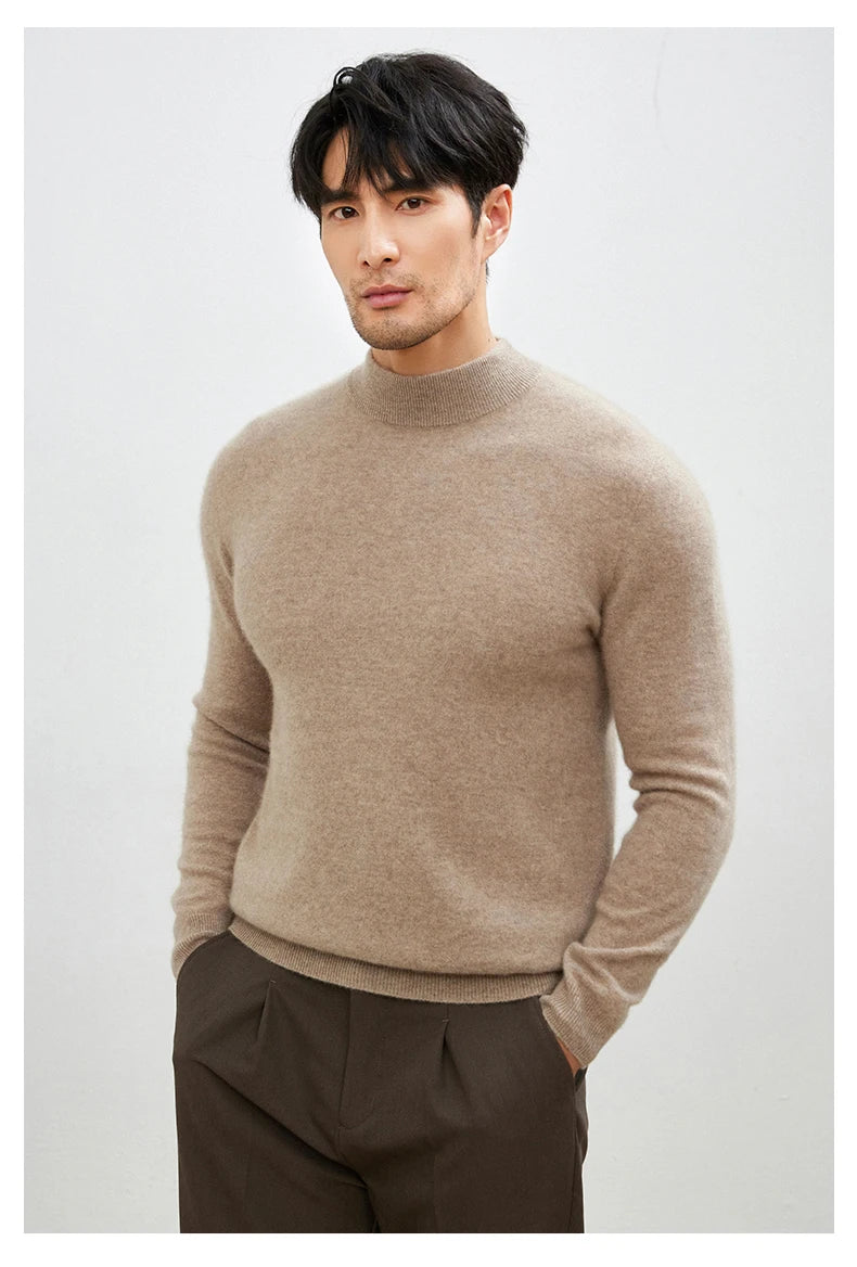 100% Pure Cashmere Men's Sweater Half High Neck Pullover Youth Business Casual Long Sleeve Jumper Spring/Autumn High-End Jacket