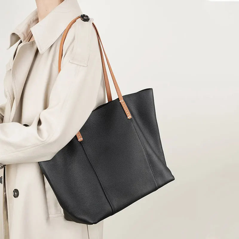 100% Genuine Leather Women's Tote Bags Luxury Designer Large Capacity Women Shoulder Bag Soft Cowhide Female Handbags 2378