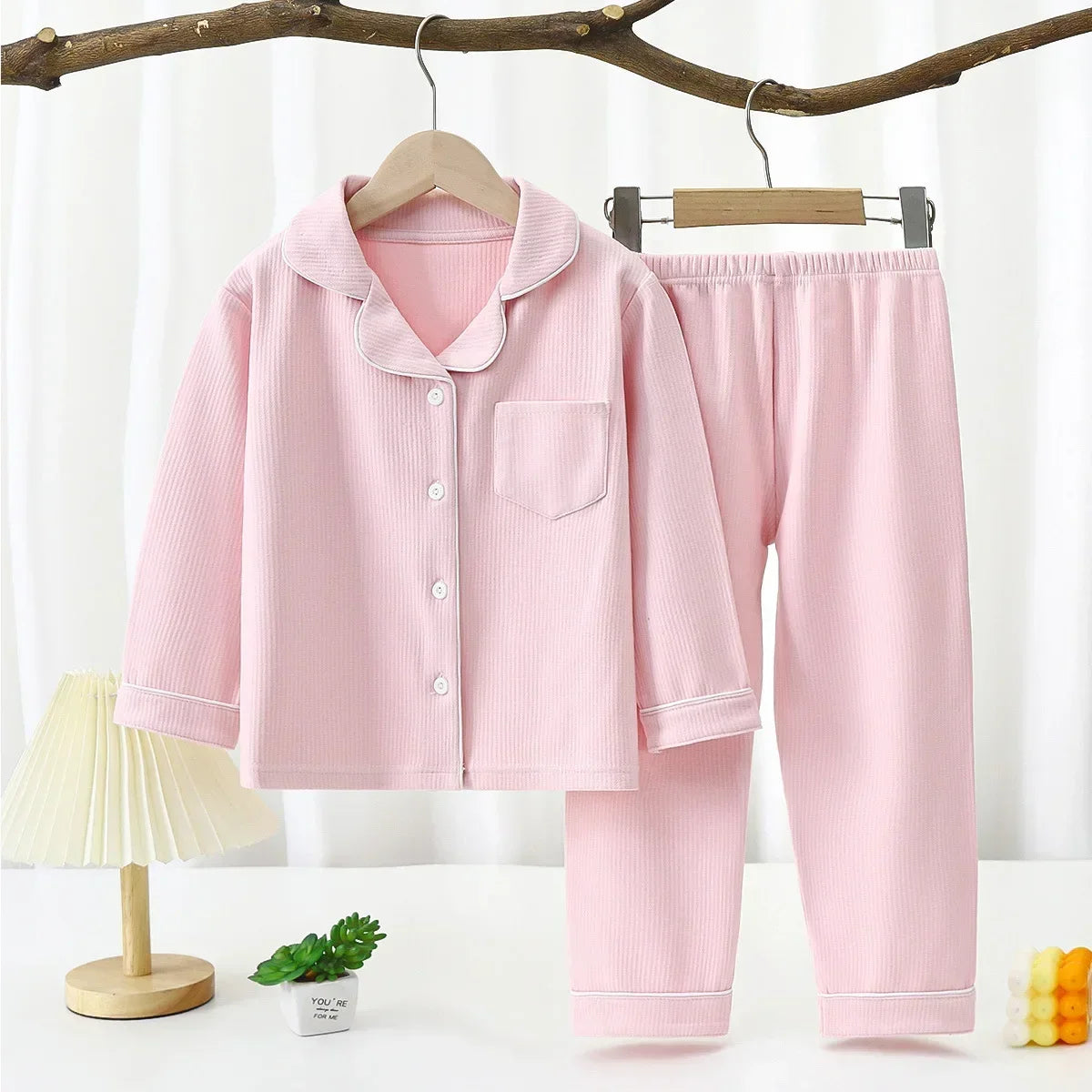 Toddler Baby Kids Boys Casual Pajama Suit Boy Long Sleeve Front Pocket Lapel Tops+ Long Pants Girls Pajama Sets