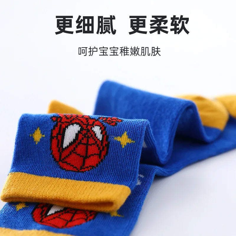 5 Pairs/Lot Disney Cartoon Marvel Spiderman Baby Autumn Winter New Cotton Socks Warm Mid-calf Socks for Boys 1-12 Years