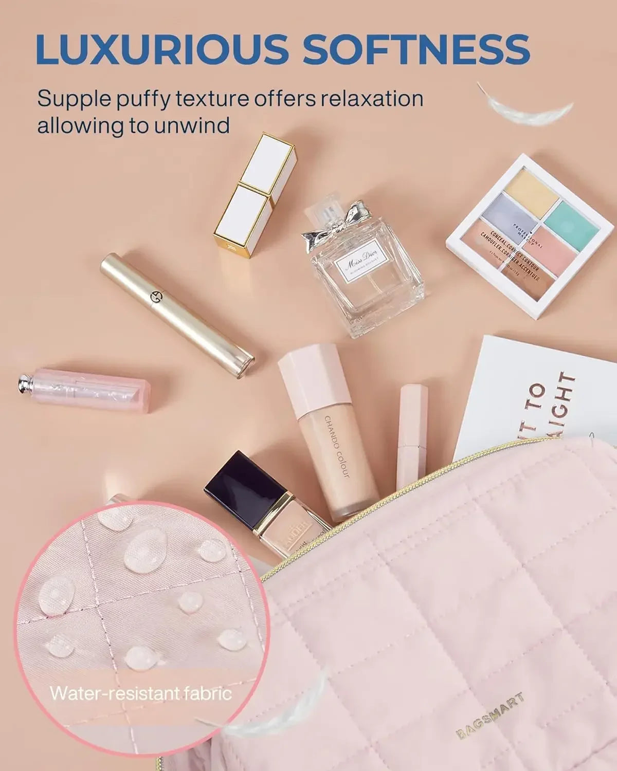 Makeup Bag Travel Toiletry Bag Puffy Padded Make Up Bags Wide Open Pouch Purse Travel Essentials Toiletries Accessories Brushes