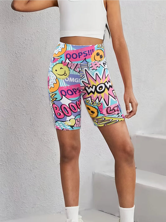 Girls' Casual Fashion Shorts, Lightweight Cartoon Print Shorts with Pockets - Brightly Colored Cartoon Patterned Tight-Fitting Shorts Suitable for Teenage Girls Aged 5-13, Fun Patterned Shorts