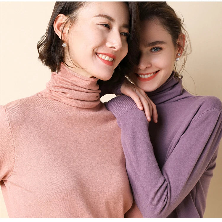 2026 Women Sweater Femme Autumn Turtleneck Sweater Pink Soft Material Women White Sweater jumper Pullovers Tricot Pull Femme