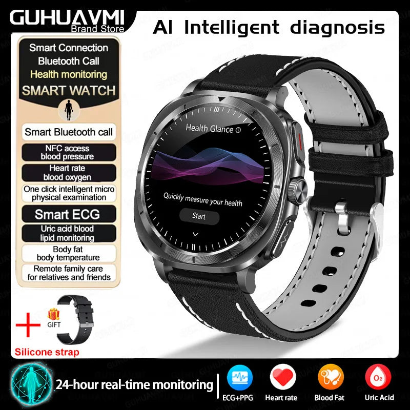 New Clinical level Smart Watch Men NFC ECG+PPG Organ monitor Blood Lipids Uric Acid Bluetooth Call Health Laser Therapy watches