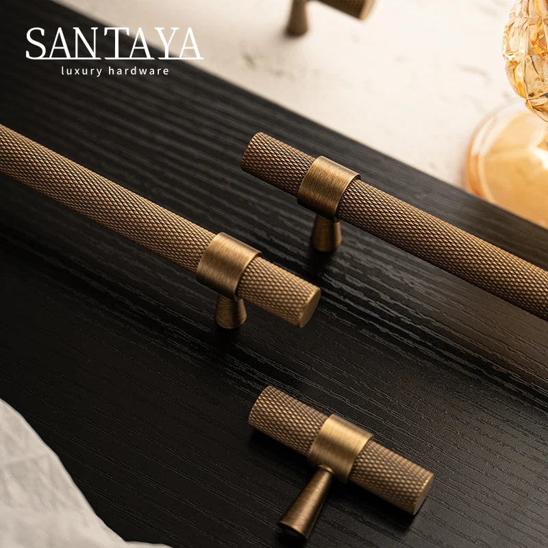 Santaya Solid Antique Brushed Brass Handles Kitchen Cabinet Pulls Bedroom Wardrobe Drawer Knobs Furniture Bronze Handle