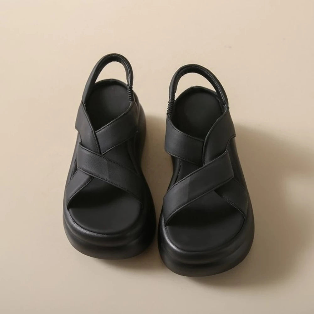 Luxe Cream Cloud-Style Platform Sandals Cross-Band Chunky Sole Slides Comfortable Walking Shoes Backless Casual Summer Mules