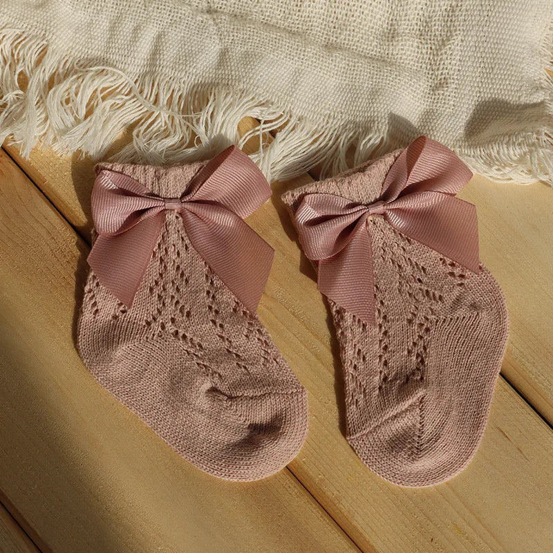 0-5Years Summer Kids Socks With Big Bows Breathable Baby Girls Short Socks Hollow Out Toddlers Cotton Princess Cute Socks