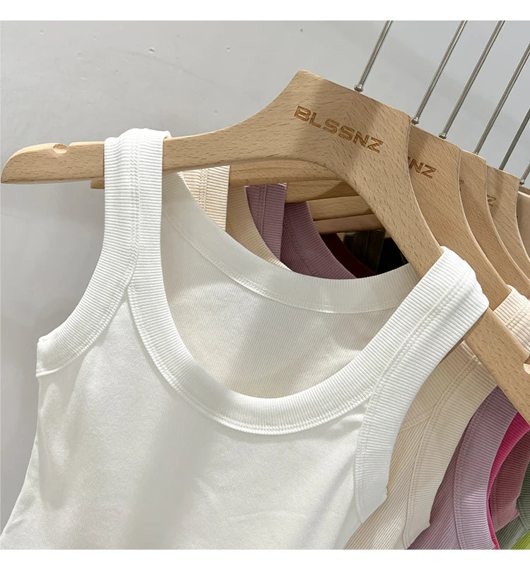 Women Solid Round Neck Ribbed Tank Top Camisole Women 2026 Summer Basic Elastic Tank Top O Neck Solid Tank Top