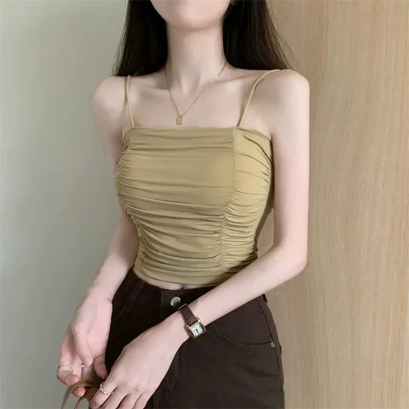 Top Women Sexy Shirts Sleeveless Tube Tops girls Tops With Suspenders Lady White Camisole Padded Bras Woman Clothing Corset Top