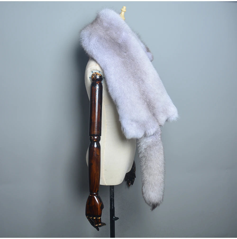 Winter Warm Large Real Fox Fur Collar Natural Fur Coat Scarves Luxury Women Men Jackets Hood Shawl Decor Female Neck Scarf Wraps
