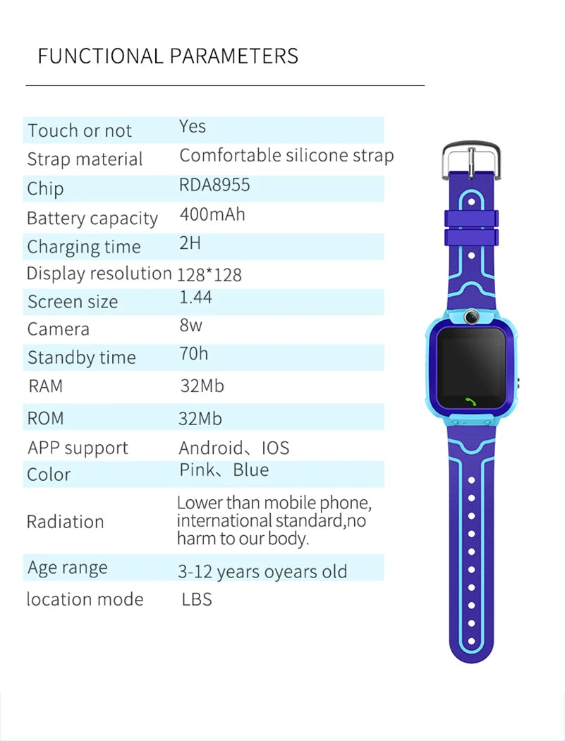 New Q12 Waterproof Children's Smart Watch Sim Card LBS Location Tracker Voice Chat Flashlight Children's Smart Phone Watch reloj