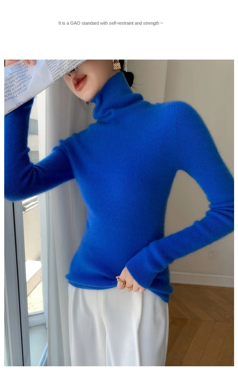 100% pure cashmere sweater women  sweater slim fit sweater versatile for autumn and winter knitted high neck cashmere