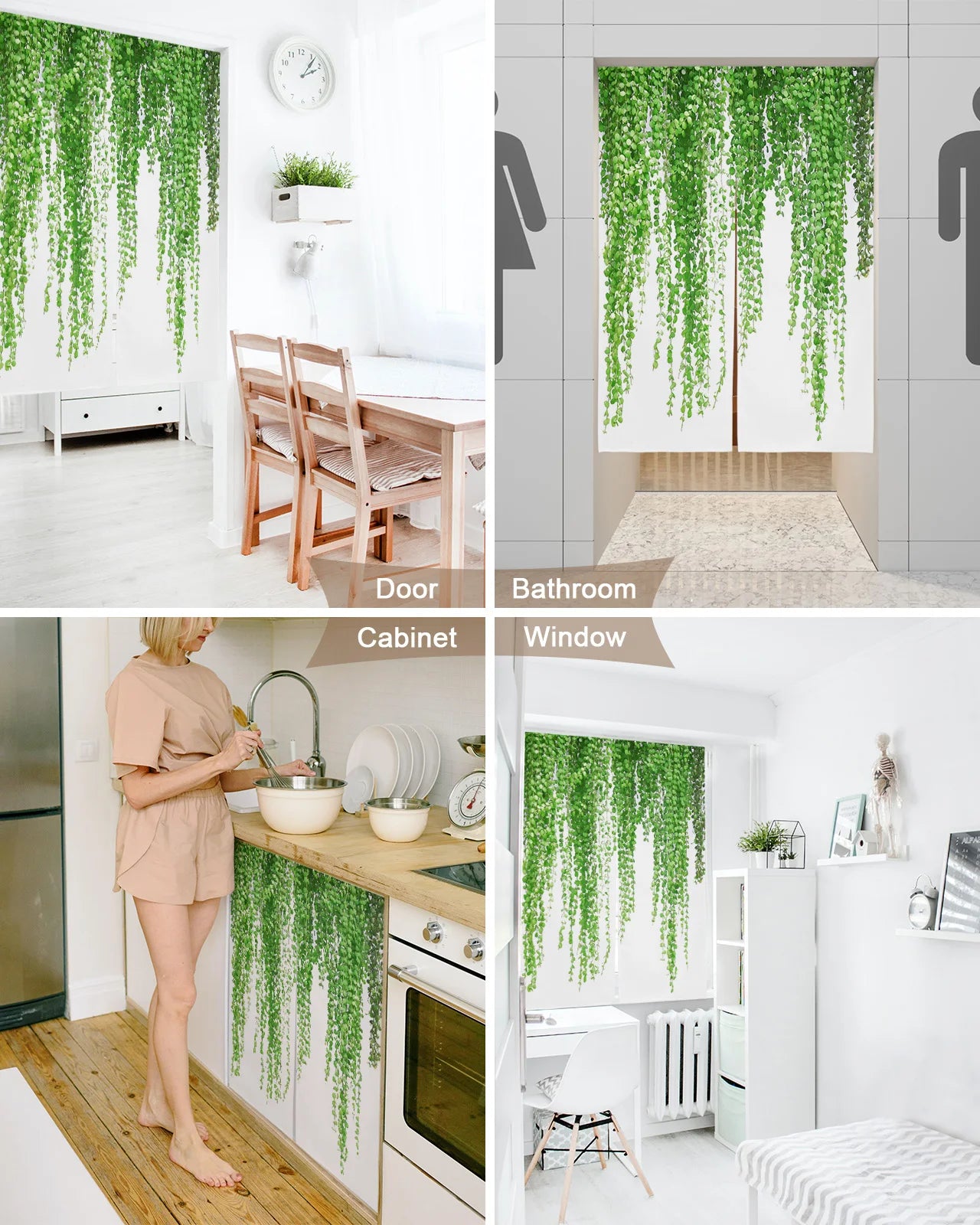 Plant Green Rattan Leaves Door Curtains Japanese Style Partition Split Curtain for Kitchen Bedroom Decorative Doorway Curtains