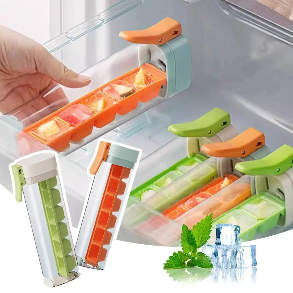 Food Grade Silicone Ice Cube Mold with One‑Press Storage Box Whiskey Ice Cube Maker for Home Bar Kitchen Tools
