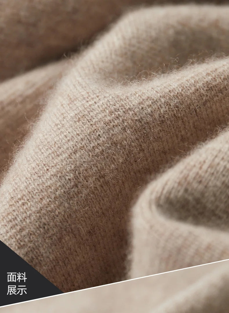 Men's Cardigan 100% Pure Cashmere Jacket Zippered Lapel Knit Sweater, Loose Thickened Long Sleeved Business Casual Autumn Winter